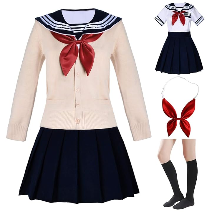 Mua Japanese School Girls Short Sleeve Uniform Sailor Navy Blue Pleated  Skirt Anime Cosplay Costumes with Socks Set trên Amazon Mỹ chính hãng 2023  | Fado
