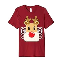 Funny Reindeer Face Red Nose Ugly Christmas Premium T-Shirt