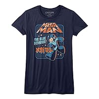 Mega Man Capcom Video Game Graphic Blue Bomber Navy Juniors T-Shirt Tee