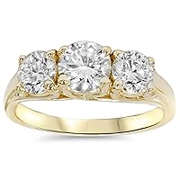 P3 POMPEII3 2ct Round Diamond 3-Stone Engagement Ring 14K Yellow Gold