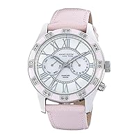 Anne Klein New York Women's 122019PMPK Genuine Diamond Silver-Tone Pink Enamel Multi-Function Strap Watch