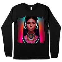 Girls Art Long Sleeve T-Shirt - Graphic T-Shirt - Mexican Art Long Sleeve Tee Shirt - Black, XL