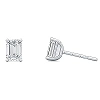 0.50 Cts Emerald Shape Lab-Grown Synthetic Diamond Earring Studs set in 14K White Gold