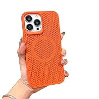 Caseative Heat Dissipation Breathable Hollow Mesh Magnetic Case for iPhone, Compatible with MagSafe Wireless Charging (Orange,iPhone 13 Pro Max)