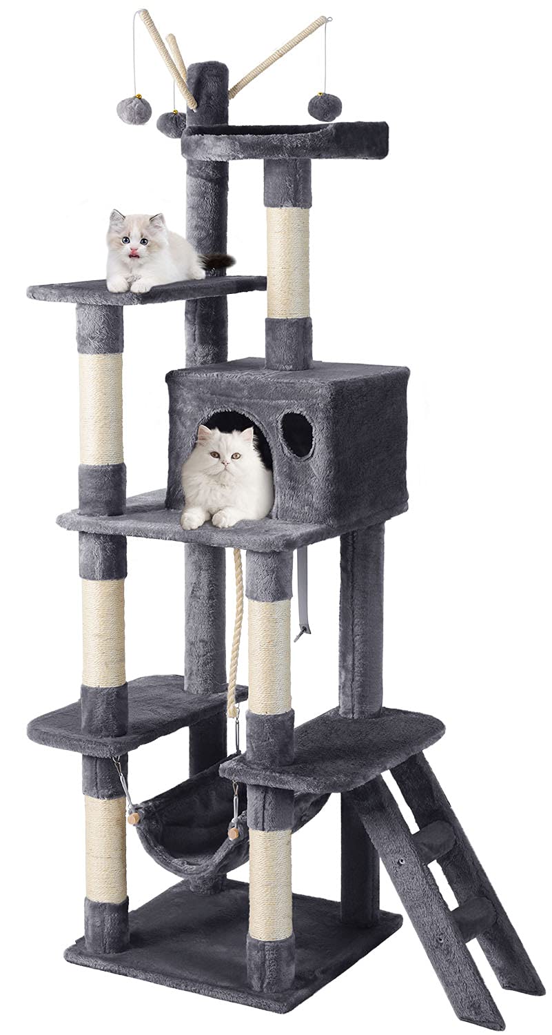 JOYO Cat Tree for Indoor Cats, Update 65.5" Multi-Level Cat Tower Cat Tree with Hammock, Scratching Posts, Top Perch, Ladder, Cat Activity Tree...