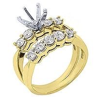 14k Yellow Gold Round Diamond Engagement Ring Semi Mount Bridal Set 1.18 Carats