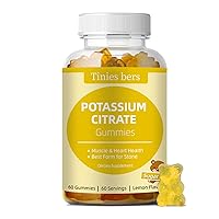Potassium Gummies for Adults Kids, Sugar Free, Support Leg Cramps & Muscle & Heart Health, Vital Electrolyte, as Potassium Citrate, Best Potassium Gummies for Stones, Vegan, Non-GMO, Lemon Flavor, 60