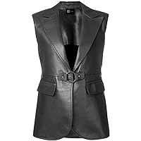 Delegant Vest Coat Black and Tan Designer Women Real Leather Waist Coat (Regular and Plus Size and Short)