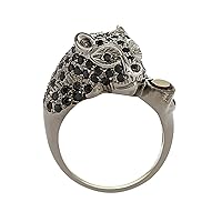 925 Sterling Silver Garnet With Black Spinel 925 Sterling Silver Panther Animal Face Statement Ring