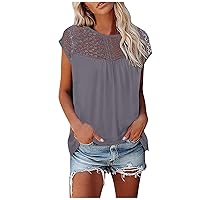 Womens Tops Womens Cap Sleeve Summer Tops Trendy Tank Tops Lace V Neck Loose Fit Shirts