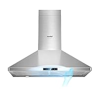 COMFEE' CVP30W7AST 30 Inch 450 CFM 3 Speed Gesture Sensing &Touch Control Panel Stainless Steel Wall Mount Ductless/Ducted Convertible Vent Baffle Filters and 2 LED Lights Range Hood