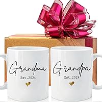 Est 2024 Grandma & Grandpa Coffee Mugs Set, Baby Reveal Surprise Publicity Mug Gifts, Pregnancy Reveal Announcement Gold Foil Design Promoted to Be Grandparents Coffee Mug