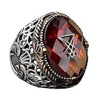 Unique Mens Sigil Of Lucifer Ring For Men, Silver Men Jewelry, Satanist Silver Engraved Devil Seal of Satan Ring Custom Made Signet Ring