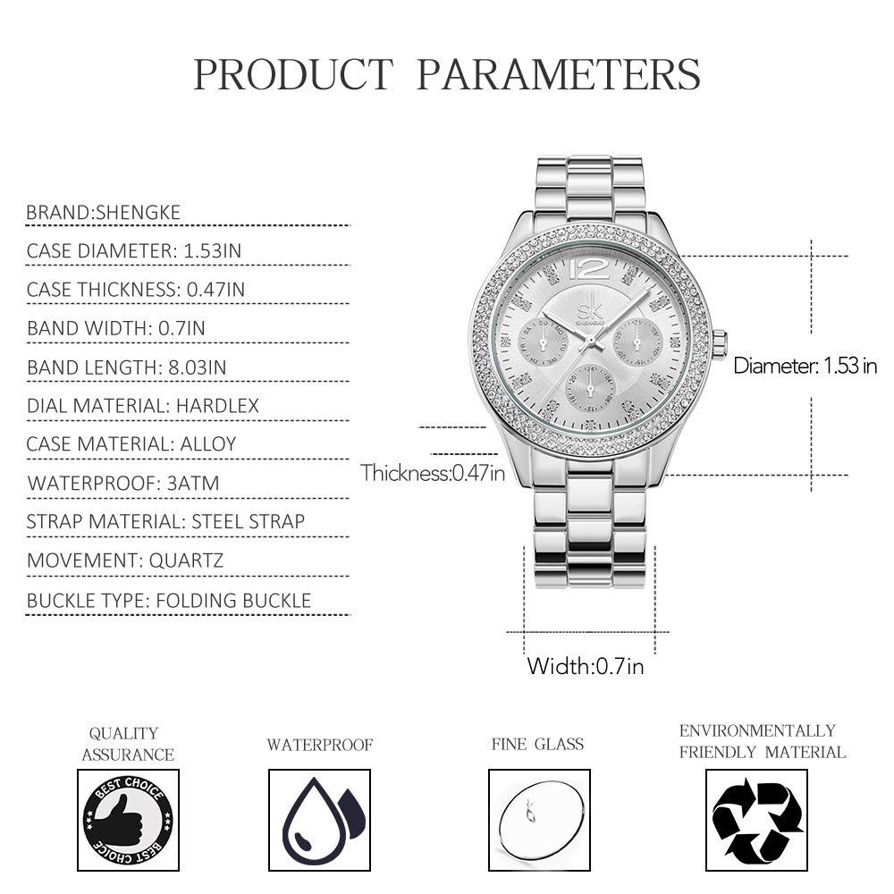 Women Easy Reader Date Expansion Watch Ladies Quartz Clock Female Bracelet Quartz Wrist Watch 8126