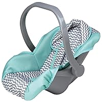 Adora Baby Doll Car Seat Carrier with Removable Seat Cover - Machine Washable, Fits Most Dolls & Plush Animals Up To 20”, Birthday Gift For Children Ages 2+ - Zig Zag Green Mint (Grey Handle)