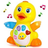 Musical Flapping Yellow Duck Interactive Action Educational Learning Walking Light Up Dancing Toy for 1 Year Old Baby Toddler Infant