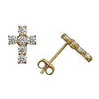 Jewelry Web Solid 14k Cubic Zirconia CZ Beautiful Yellow and White Gold Cross Stud Earrings…