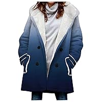 Womens Winter Coats, Fleece Soft Fuzzy Long Coats Sherpa Jackets Warm Plush Printed Outwear Button With Pockets 2023