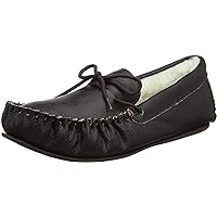 SNUGRUGS Mens Luxury Leather Moccasin Slipper with Lambswool Lining and Rubber Sole