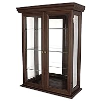 Design Toscano BN2430 Country Tuscan Wall Curio Display and Storage Cabinet, 26 Inches Tall, Wood Case with Glass Shelves and Doors and a Mirrored Back, Walnut Brown Finish