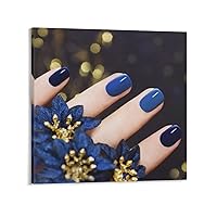 Posters Beauty Salon Nail Salon Decor Poster Exquisite Blue Manicure Eyelash Salon Wall Art Canvas Art Poster And Wall Art Picture Print Modern Family Bedroom Decor 16x16inch(40x40cm) Frame-style