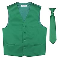 BOY'S Dress Vest & NeckTie Solid EMERALD GREEN Color Neck Tie Set