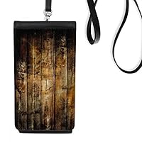 Tan Black Wood Retro Olded Irregular Phone Wallet Purse Hanging Mobile Pouch Black Pocket