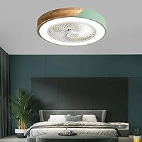 Ultra-Thin Round Ceiling Fan with Light and Remote Control Dimmable 3 Speed Silent Ceiling Fan Light for Bedroom Living Room/Green