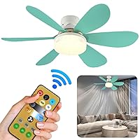 Crystal Ceiling Fan Light, E26/27 Base Crystal Headlamp Fan with Remote Control, Detachable Fan Blades, 3 Fan Speeds Low Profile Ceiling Fanlight for Home Living Room Kitchen Offices (Blue)