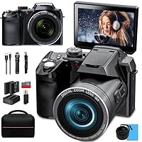 64MP Digital Camera for Photography and Video, 4K Vlogging Camera for YouTube with 3’’ Flip Screen,16X Digital Zoom, WiFi& Autofocus,Cameras Strap&Tripod,2 Batteries, 32GB TF Card(S200，Black