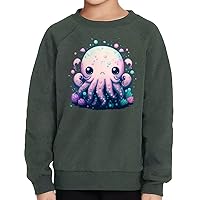 Cartoon Octopus Toddler Raglan Sweatshirt - Cute Sponge Fleece Sweatshirt - Print Kids' Sweatshirt