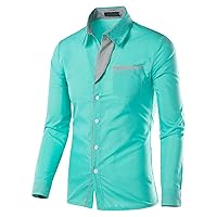 Men's Trendy Contrast Shirt Long Sleeve Slim Fit Casual Button Down Shirt Plaid Collar Button Down Shirt