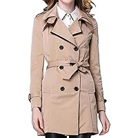 Women's Waterproof Double-Breasted Trench Coat Solid Color Classic Lapel Overcoat Fashion Slim Outerwear Coat With Belt
