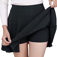 High Waist Running Skirt Trendy Pleated Modest A Line Solid Skort Athletic Running Skirts for Women with Shorts Flowy