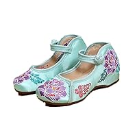 Girl's Embroidery Flat Ballet Shoes Kid's Cute Mary-Jane Dance Shoe Flat Sandal Shoe Green