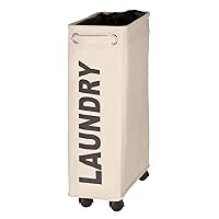 Beige Corno - Thin Laundry Hamper with Wheels - Small Space Laundry bin - Narrow Hamper, Laundry Collector, Laundry Basket with Wheels