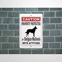 Fprqlyze Property Protected by Belgian Malinois Guard Dog Warning Yard Fence Breed Aluminum Sign 8x12 Reflective Metal Tin Sign for Outdoor Indoor