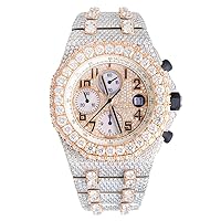 Fully Iced Out VVS White Moissanite Swiss Automatic Movement Hip Hop Studded Luxury White and Rose Two Tone Handmade Men's Watches
