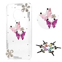STENES Bling Case Compatible with Moto X4 - STYLISH - 3D Handmade Dance Butterfly Flowers Design Protective Cover Compatible with Moto X4 - Pink