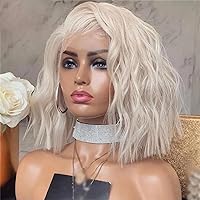 Side Part Platinum Blonde Lace Front Wig Human Hair Short Wavy 13X4 13X6 HD Lace Front Wig For Women