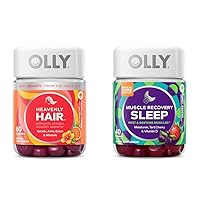 OLLY Hair Gummies Keratin Biotin AMLA 60 Count and Muscle Recovery Sleep Gummies Melatonin Tart Cherry 40 Count Bundle