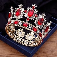 Vintage Crystal Wedding Crown Bridal Tiaras Circle Diadem Prom Crowns Hair Jewelry Head Ornaments Pageant (Red)