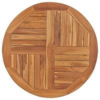 vidaXL Round Solid Teak Wood Table Top - 31.5 Inch Weather-Resistant Wooden Dining Surface, Ideal for Home or Commercial Use, Smooth Finish, Easy Care