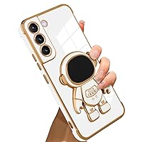 Bonoma Compatible with Samsung Galaxy S21 Case Astronaut Plating Electroplate Luxury Elegant Case Camera Protector Kickstand Shockproof Protective Corner Back Cover Galaxy S21 Case -White