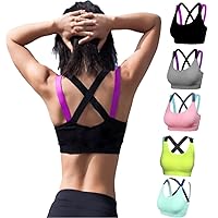 Sports Bra for Women Medium Support Cross Back Fitness Activewear for Workout 5 Pack