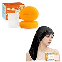 Turmeric Kojic Acid Dark Spot Corrector Soap & Long Silk Hair Bonnet for Sleeping Women