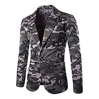Mens Casual 1 Button Sport Coat Classic Fit Camouflage Business Suit Blazer Daily Slim Fit Lightweight Jackets (Grey,XX-Large)
