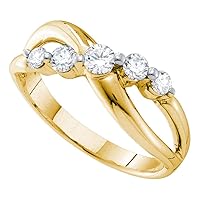 The Diamond Deal 14kt Yellow Gold Womens Round Diamond 5-stone Crossover Band Ring 1/2 Cttw