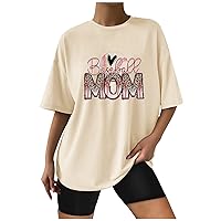 Oversized T Shirts for Women Crewneck Short Sleeve Leopard Baseball Mom Shirts Teen Girls Summer Casual Baseball Tees Tops