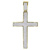 10k Gold Two tone CZ Cubic Zirconia Simulated Diamond Mens Cross Height 60.5mm X Width 32.4mm Religious Charm Pendant Necklace Jewelry Gifts for Men